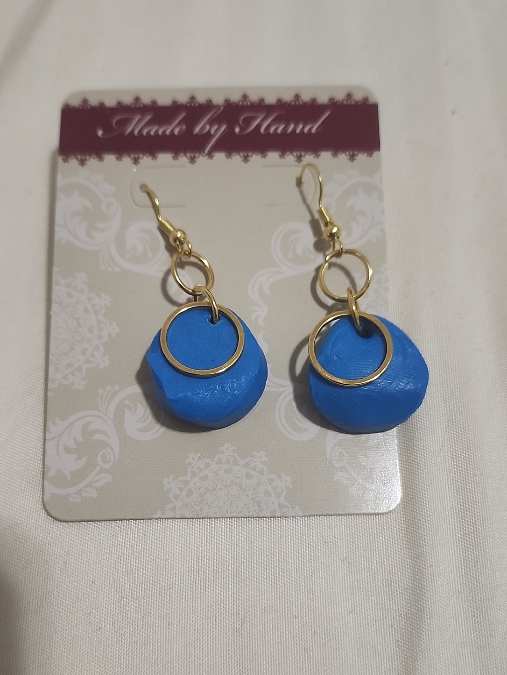 Handmade Azure Orbit Earrings with Gold Rings Polymer Clay